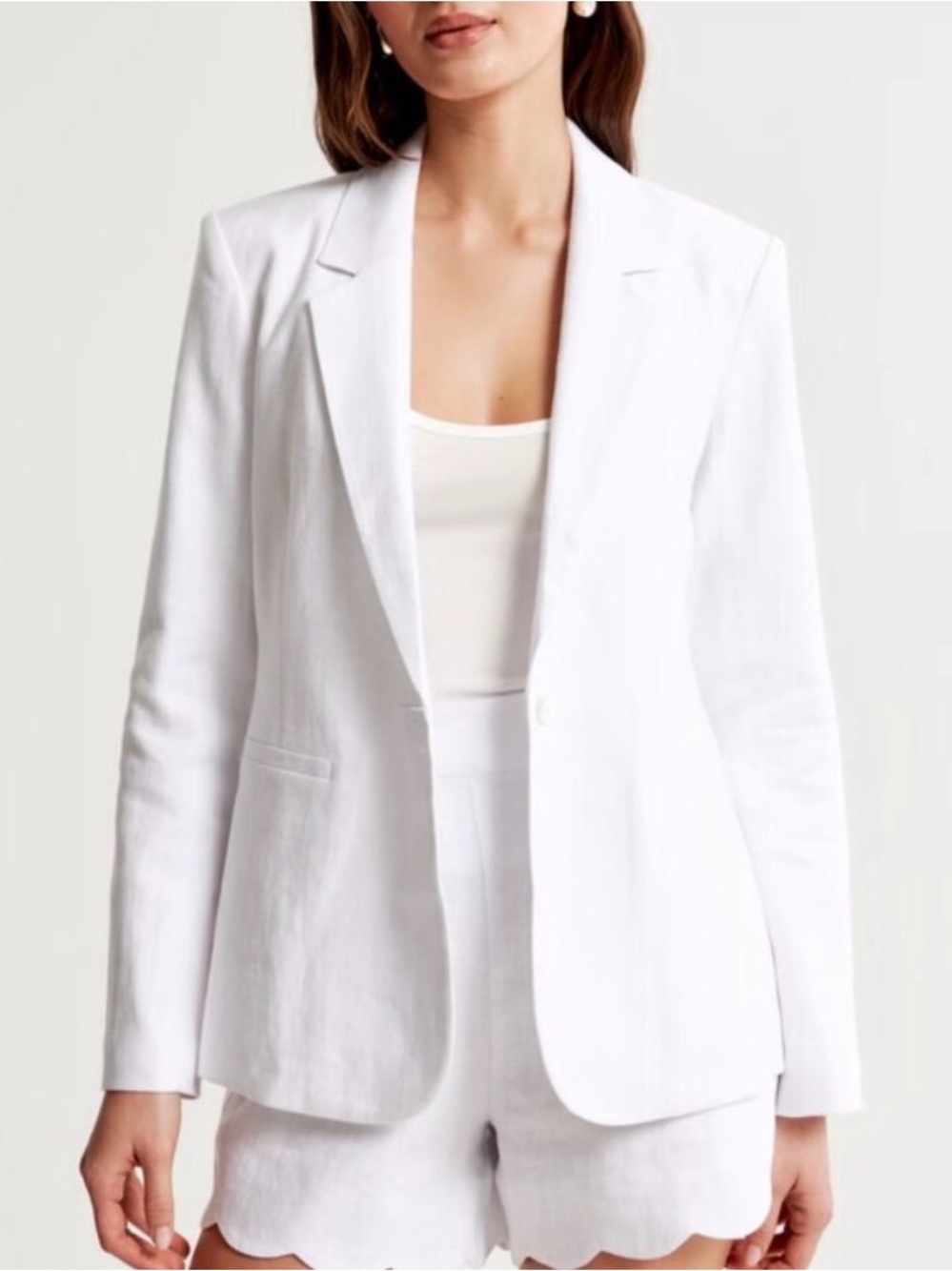 Abercrombie & Fitch White Linen Single-Button Tailored Blazer size XXS